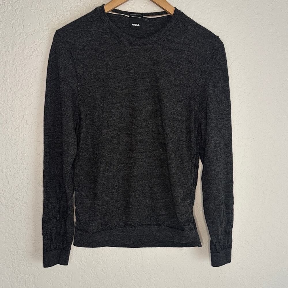 Hugo Boss 100% Italian Virgin Wool Grey Sweater Womens Medium Minimalist Classic